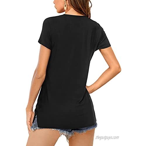 Amoretu Womens T Shirt Short Sleeve Crewneck Tees Side Split Summer Tops Blouse