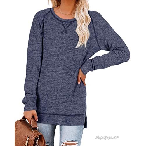 ANFTFH Womens Casual Color Block Long Sleeve T Shirts Tops