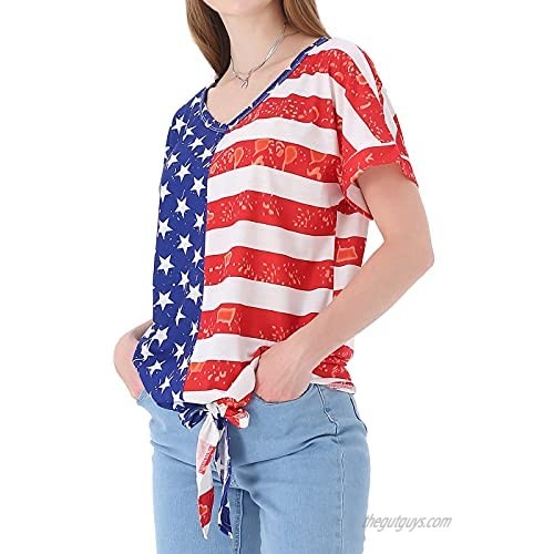 Anna-Kaci Women's Short Sleeve American Flag July 4th USA Patriotic Shirt Tops Blouse