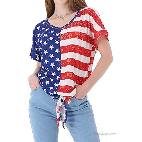 Anna-Kaci Women's Short Sleeve American Flag July 4th USA Patriotic Shirt Tops Blouse