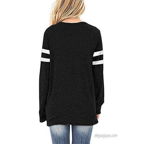 Aoysky Womens Long Sleeve Cotton Blouse Casual Loose V Neck Twist Knot Tops Shirts