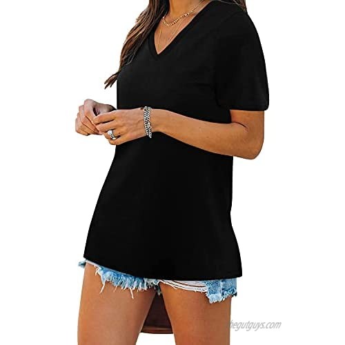 BESFLY Womens Tops V Neck Short Sleeve Loose Fit Summer T Shirt for Women