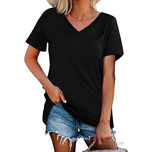 BESFLY Womens Tops V Neck Short Sleeve Loose Fit Summer T Shirt for Women