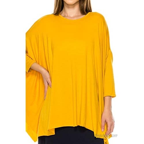 EDENNAOMI Women's Tunic T Shirt - 3/4 Sleeve Dolman Batwing Casual Crewneck Loose Poncho Fit Basic Tee Top Blouse Pullover