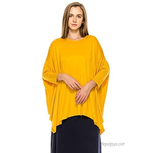 EDENNAOMI Women's Tunic T Shirt - 3/4 Sleeve Dolman Batwing Casual Crewneck Loose Poncho Fit Basic Tee Top Blouse Pullover