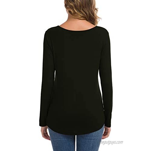 Feiersi Women's Fall Long Sleeve V-Neck T-Shirt Tunic Tops Criss Cross Casual Blouse Shirts