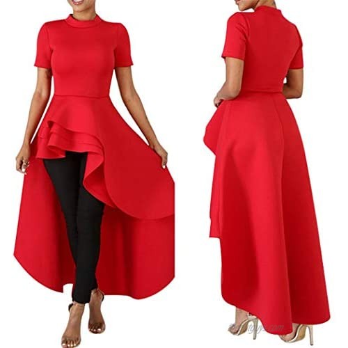 High Low Tops for Women - Unique Ruffle Short Sleeve Bodycon Peplum Shirt Dresses