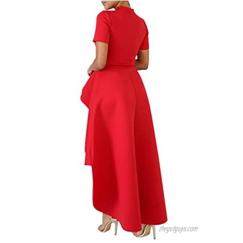 High Low Tops for Women - Unique Ruffle Short Sleeve Bodycon Peplum Shirt Dresses