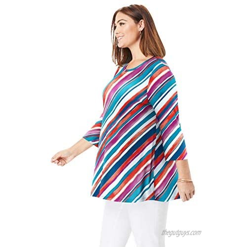 Jessica London Women's Plus Size Swing Tunic Long Loose 3/4 Sleeve Shirt