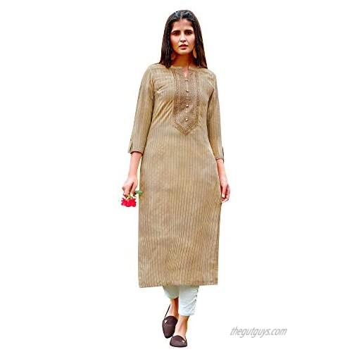 ladyline Rayon Silk Embroidery Sequins Kurtis for Women Indian Kurta Tunic Dress