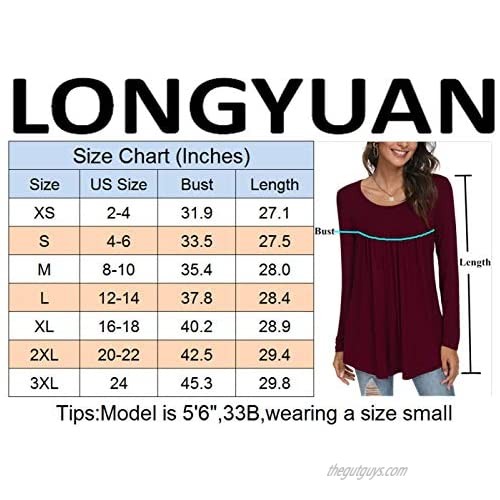 LONGYUAN Women's Comfort Blouse Loose Fitting Tops Tee Long Sleeve Flare Tunic Cotton Cute Tshirt