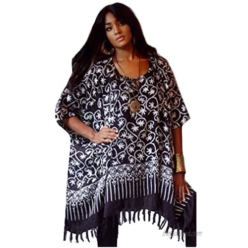 LOTUSTRADERS Poncho Tunic Top Fringed One Size B568