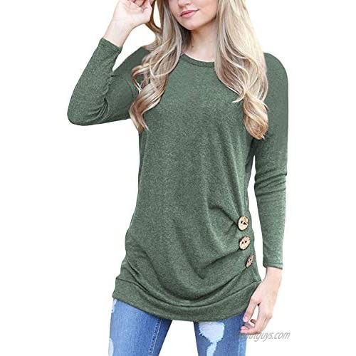 Muhadrs Womens Long Sleeve Casual Round Neck Loose Tunic Top Blouse T-Shirt