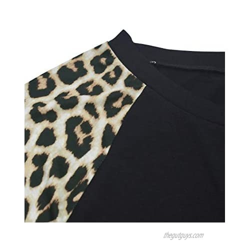 Topstype Womens Leopard Print Tops Color Block Long Sleeve Crew Neck Sweatshirts Casual Blouses Cheetah Print Shirts
