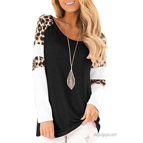 Topstype Womens Leopard Print Tops Color Block Long Sleeve Crew Neck Sweatshirts Casual Blouses Cheetah Print Shirts