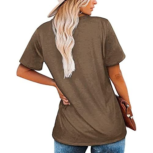 Womens Casual Shirts Short Sleeve V Neck Blouse Twist Knot Tunics Summer Top Loose T-Shirt Plus Size