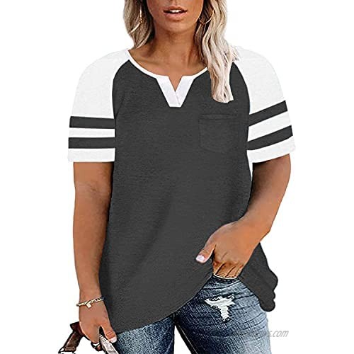 Women's Plus Size T-Shirts Short Sleeve Summer Tunic Tee Tops Casual Loose Cotton Work Blouse