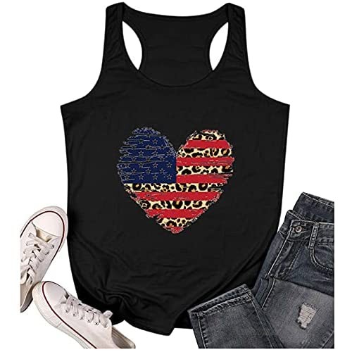 4th of July Tank Tops Women Sleeveless American Flag T-Shirts Tees Vest Blouse
