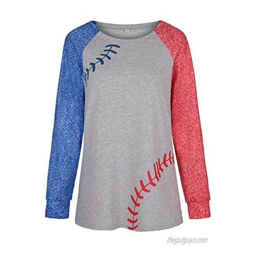 Baseball Pullover Tops for Women Raglan Long Sleeve Sweatshirt Casual Round Neck Blouse