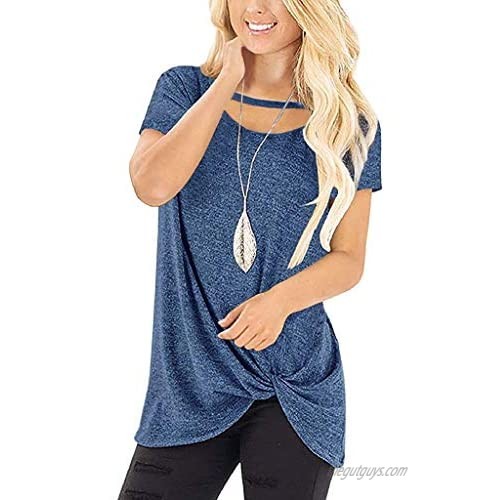 Clearaence for Women Blosue 2019  Limsea Women Tops Casual Short Sleeve O Neck Blouse Twist Knotted T- Shirt