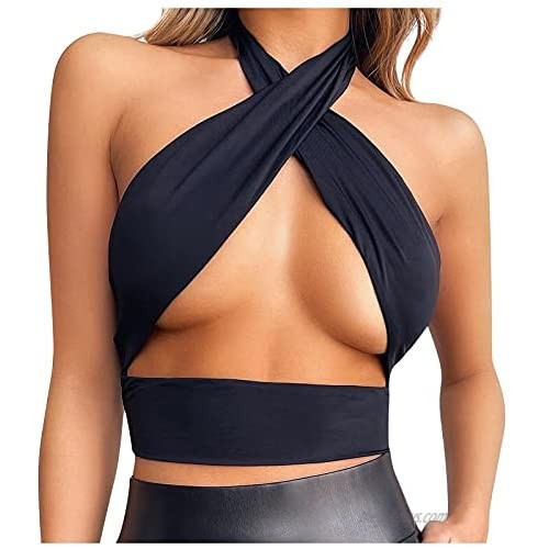 Crisscross Crop Tops for Women Sexy Halter Cut Out Vest
