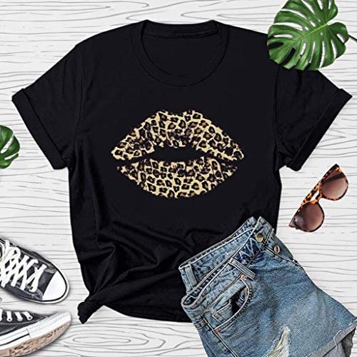 Graphic Tees for Women Funny Leopard Print Tops Casual Short Sleeve Shirt 2020 Junior Girls Cute Lips Tshirt