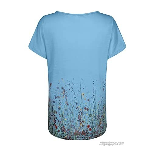 Graphic Tees for Women Trendy Vintage Plus Size Floral Print Tees Shirt Casual Comfy Blouses Tops