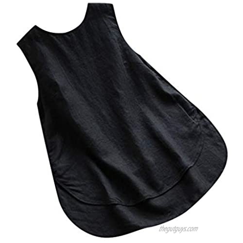 HIRIRI Women's Linen Sleeveless Blouse Solid V-Neck Tank Tops Summer Shirts High Low Plus Size Tunic Vest