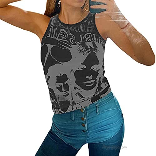 KnniMorning TEES Sexy Women Portrait Vest Y2k E-Girls Sleeveless Crop Tops Graphic Print Clothing for Teen Girls 90s