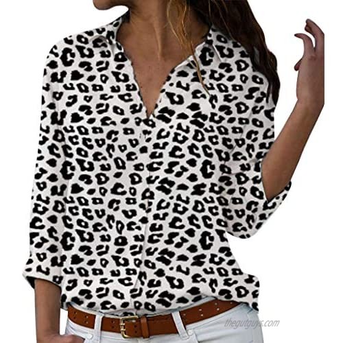Limsea Blouse For Women Loose Print Button Blouse Pullover Tops Shirt