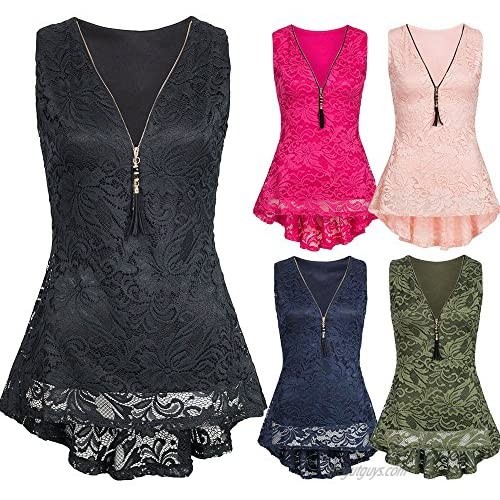 Limsea Clearance Sale! Women's Floral Lace Tank Tops 2020 Fashion V-Neck Zipper Tunic Summer Sleeveless Blouse Shirts
