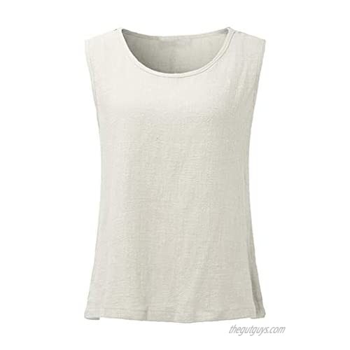 Linen Blouse Women's Summer Tank Top Loose Sleeveless T Shirts & Round Neck Tunic