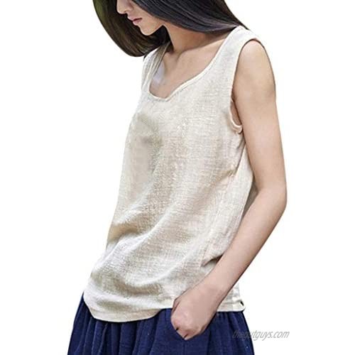 Linen Blouse Women's Summer Tank Top Loose Sleeveless T Shirts & Round Neck Tunic