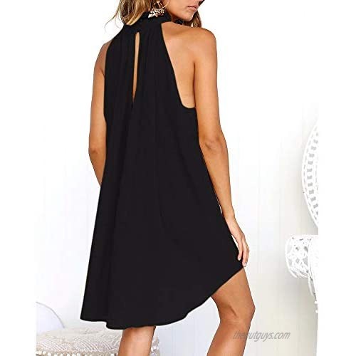 LINKIOM Dresses for Work Womens Holiday Irregular Solid Color Dress Ladies Summer Beach Sleeveless Party Dress