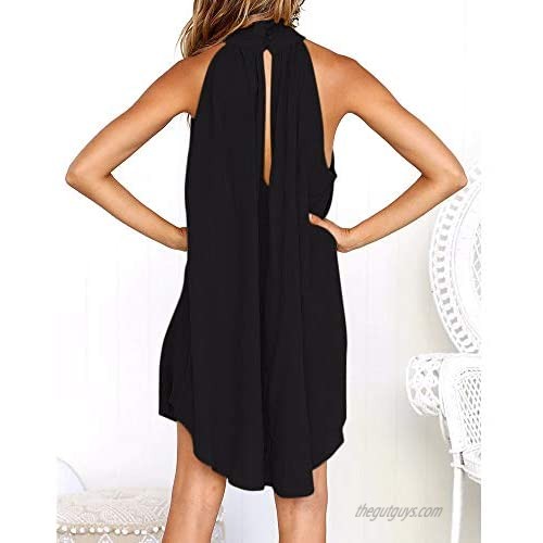 LINKIOM Dresses for Work Womens Holiday Irregular Solid Color Dress Ladies Summer Beach Sleeveless Party Dress