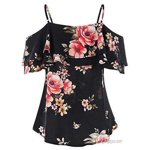 LODDD Women Floral Printing Off Shoulder Shirt Summer Fashion Sleeveless Loose Vest Tank Tops Blouse