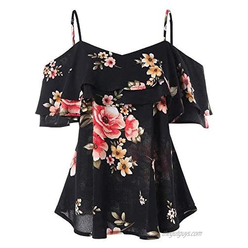 LODDD Women Floral Printing Off Shoulder Shirt Summer Fashion Sleeveless Loose Vest Tank Tops Blouse