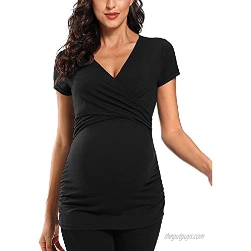 Maternity Tops for Women Women's Maternity Tops Short Sleeve Breastfeeding Wrap Pregnant Blouse Tunic Top Pregnancy Shirts