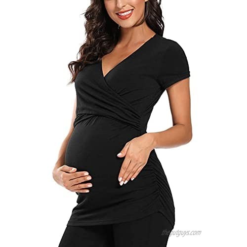Maternity Tops for Women  Women's Maternity Tops Short Sleeve Breastfeeding Wrap Pregnant Blouse Tunic Top Pregnancy Shirts