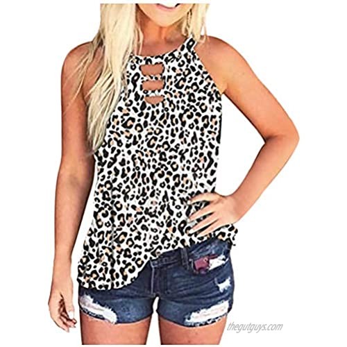 MAYBEcuy Women's V-Neck Camisole Floral Printed Sleeveless Solid Color Loose Casual Tee Summer Vest T Shirts Blouses