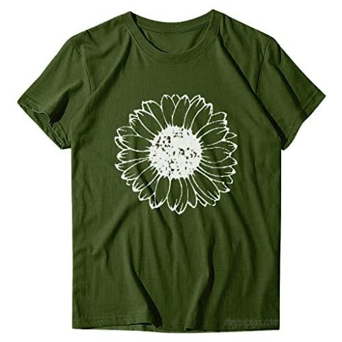 Mikilon Sunflower Print Graphic Tees for Women Short Sleeve Crewneck Funny T Shirt Shirts Tops Blouse