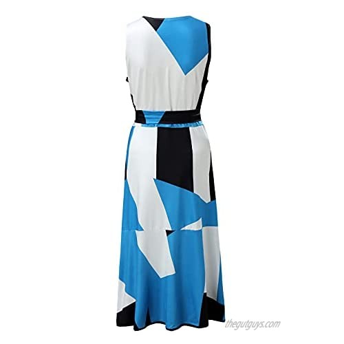 Sayhi Women Print Sleeveless Irregular Dress Asymmetrical Ruffle Split Maxi Dress Beach Dresses Party Dress