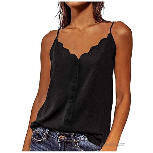 Tank Top Women  Daily Casual Button All Match Lace Trim V-Neck Sleeveless Strapless Top T-Shirt Lazy Sling Camisole