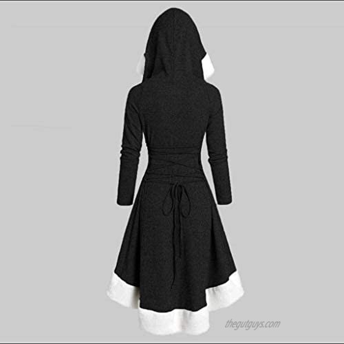 TWGONE Sweater Dresses for Women with Hoodie Winter Long Sleeve Patchwork Hooded Vintage Party Dress