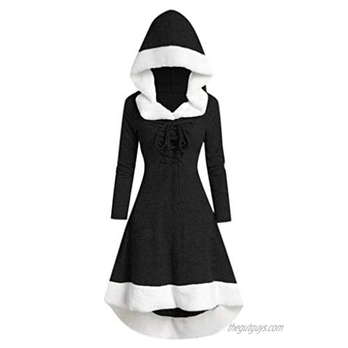 TWGONE Sweater Dresses for Women with Hoodie Winter Long Sleeve Patchwork Hooded Vintage Party Dress