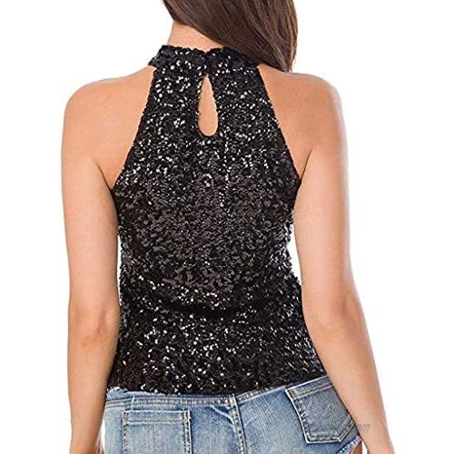vermers Sequins Tank Tops for Women Women's Shimmer Flashy Embellished Sparkle Vest Fashion Solid T Shirt