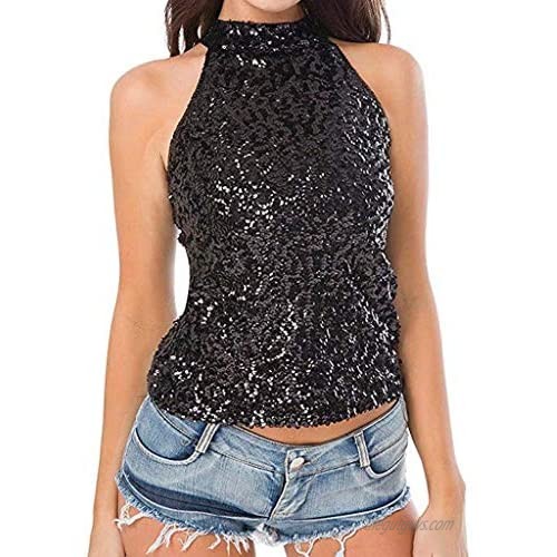 vermers Sequins Tank Tops for Women  Women's Shimmer Flashy Embellished Sparkle Vest Fashion Solid T Shirt