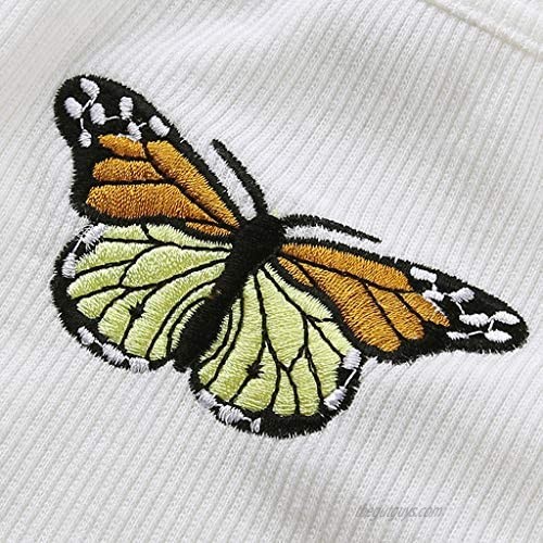 Women Sexy Summer Butterfly Embroidery Camisole Sleeveless Backless Crop Tops