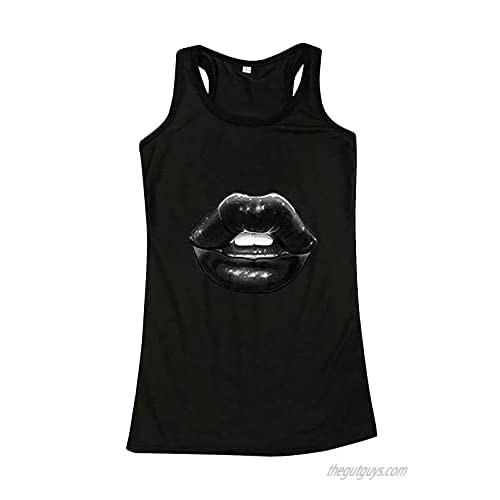 Women Sleeveless Tank Tops Plus Size Lips Print T-shirt Summer Workout Tank Tops