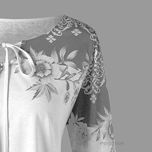 Womens Blouses Plus Size Printed Flare Sleeve Tops Keyhole Fashion O-Neck T-Shirts Tunics